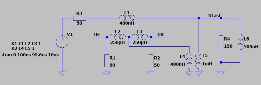 Simulation mit einer Last von 150 Ω und 500 nH.
