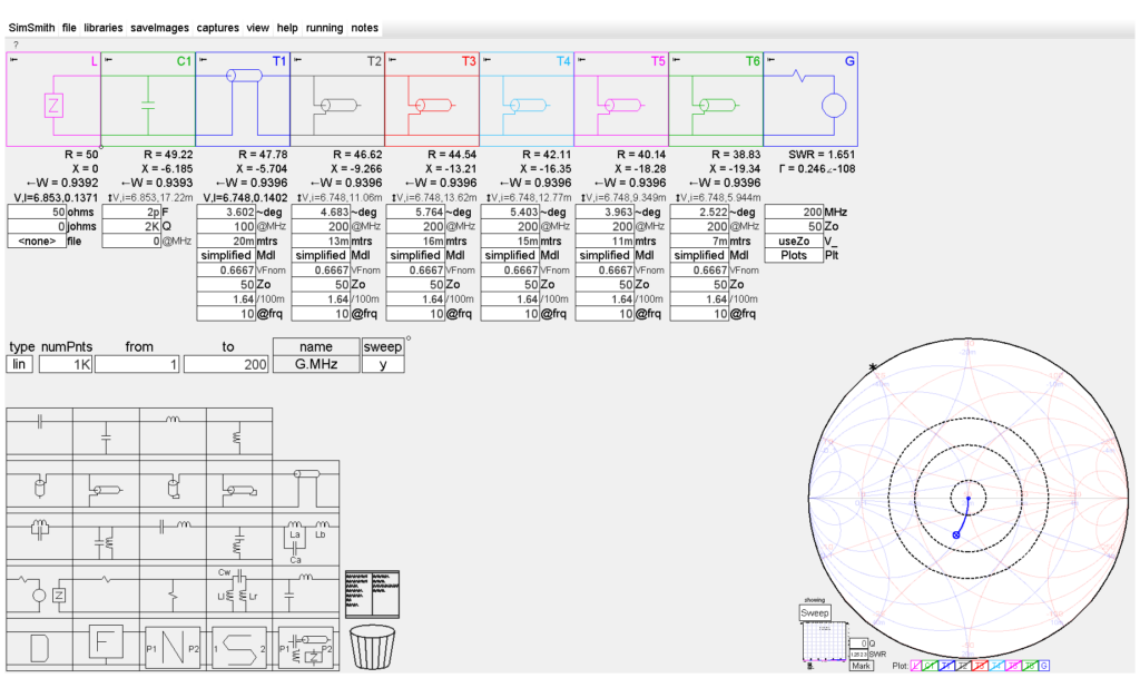 SimSmith-Modellierung mit Microstrip-Leitungen am Generator