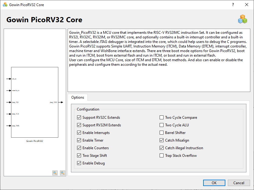 Konfiguration des 32-bit Pico-RiscV CPU Cores mit dem Gowin IP Core Generator
