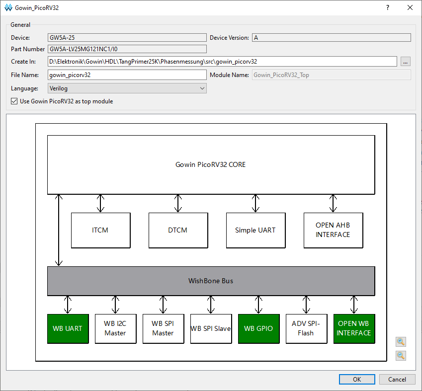 Konfiguration des CPU-Subsystems mit dem Gowin IP Core Generator
