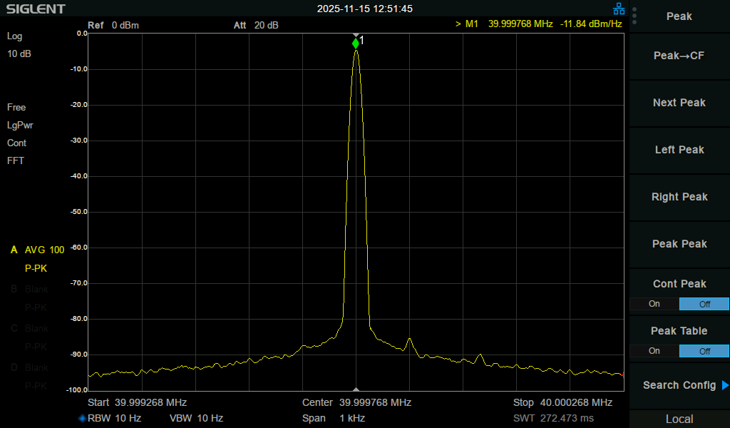 Spektrum des 40 MHz Oszillators über 1 kHz
